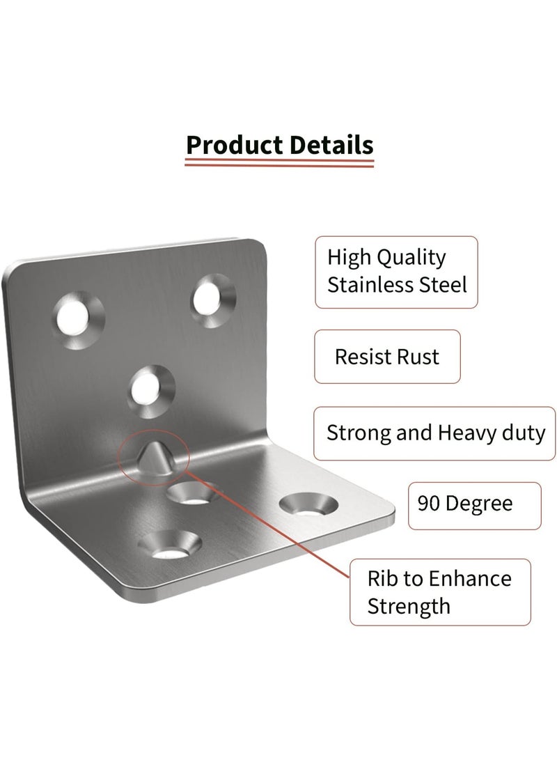 jaexest طقم 20 قطعة كتيفة زاوية من الفولاذ المقاوم للصدأ ثقيلة التحمل، دعامة زاوية قائمة بشكل L لرفوف الخشب والأثاث، مقاس 1.5x1.2x1.2 بوصة، دعامة زاوية معدنية صغيرة لمشاريع DIY المنزلية - Image 4